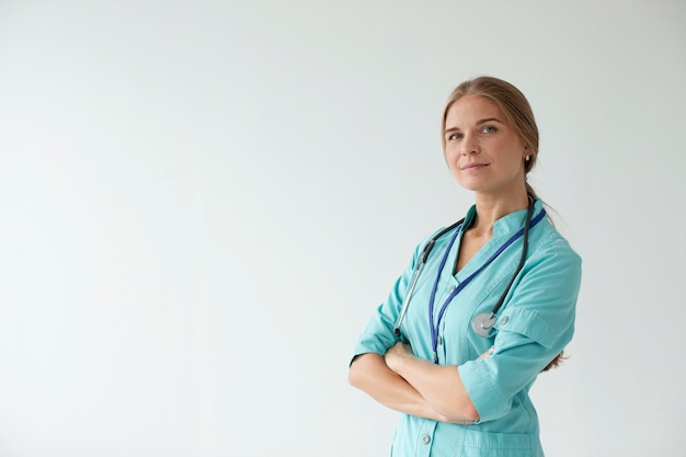 Nurse on a gray background